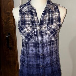 Women’s Rock & Republic Studded Sleeveless Flannel, Rocker, Punk, XS - EUC